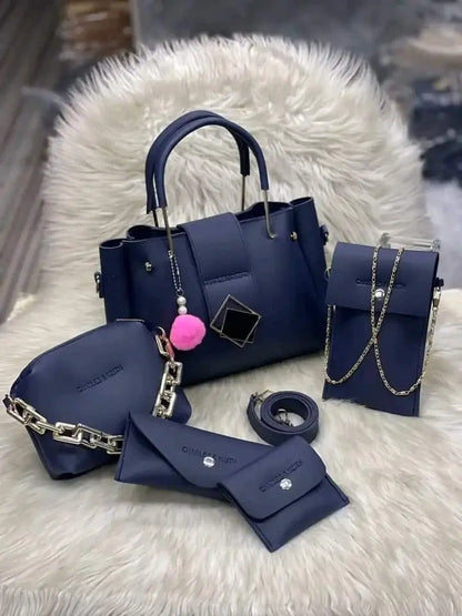 Women's PU Leather Plain Hand Bag Set