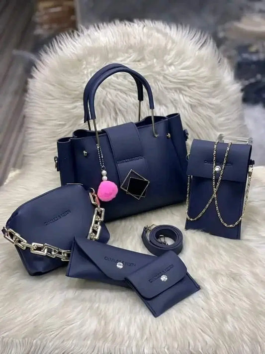 Women's PU Leather Plain Hand Bag Set