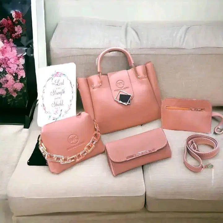 Women's PU Leather Plain Hand Bag Set
