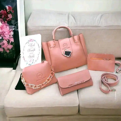 Women's PU Leather Plain Hand Bag Set