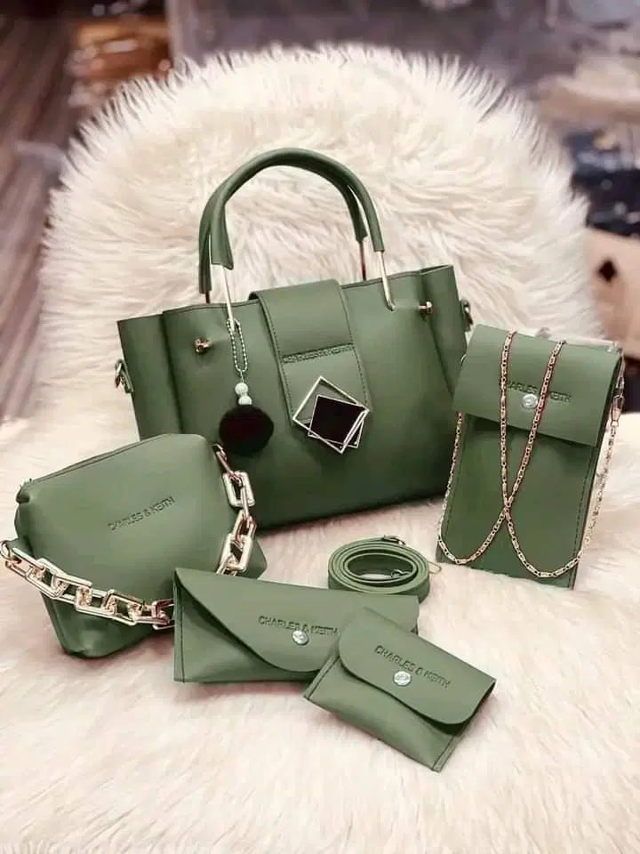 Women's PU Leather Plain Hand Bag Set