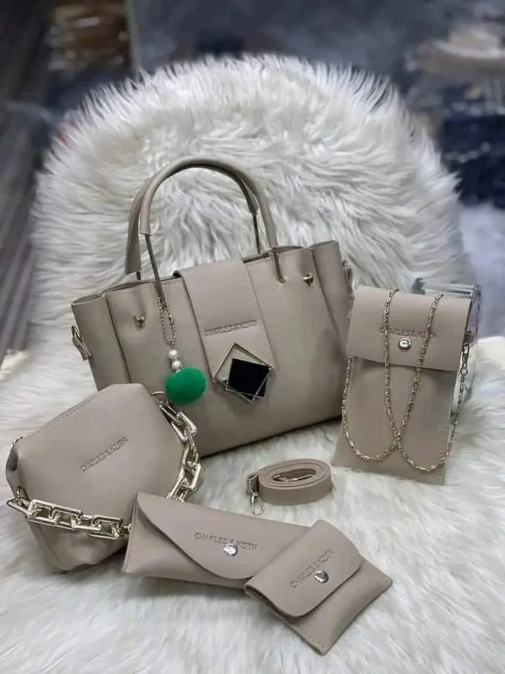 Women's PU Leather Plain Hand Bag Set