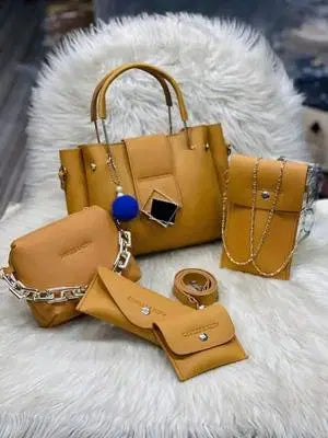 Women's PU Leather Plain Hand Bag Set