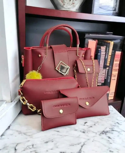 Women's PU Leather Plain Hand Bag Set
